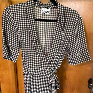 Ganni Gingham Wrap Dress
